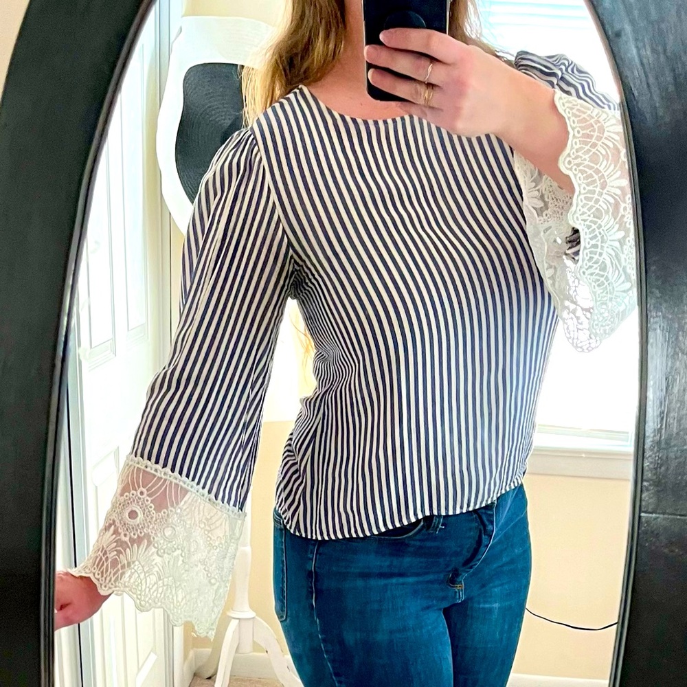 Striped H&M Blouse w/ Lace Sleeves